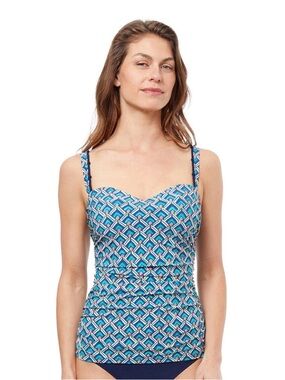 NWT Profile by Gottex “Shirred Underwire” printed tankini swim top (32D)
